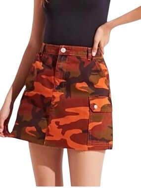 BDG Orange & Olive Camo Cargo Mini Skirt